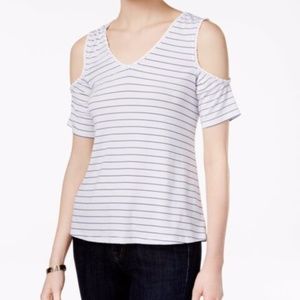 NWT Maison Jules Striped Cold-Shoulder Top; M